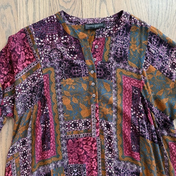 Common Collection Patchwork Bohemian Long Sleeve Dress in Multicolor Size Small - Picture 2 of 11